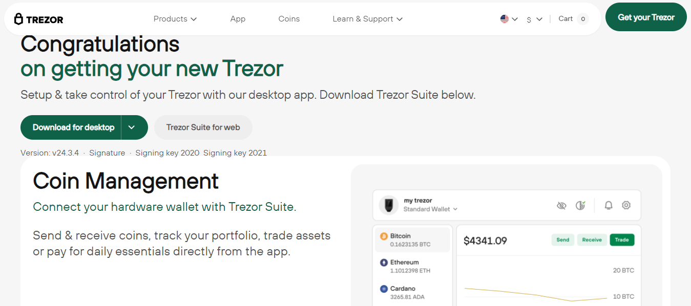 Trezor Hardware Wallet (Official) | Bitcoin & Crypto Security